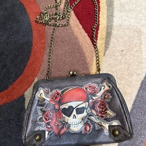 Isabella Fiore Gray Skull and Roses Clutch